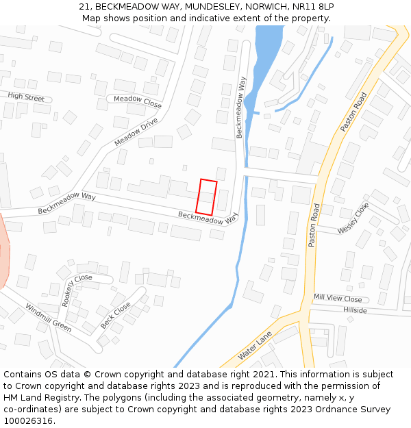 21, BECKMEADOW WAY, MUNDESLEY, NORWICH, NR11 8LP: Location map and indicative extent of plot