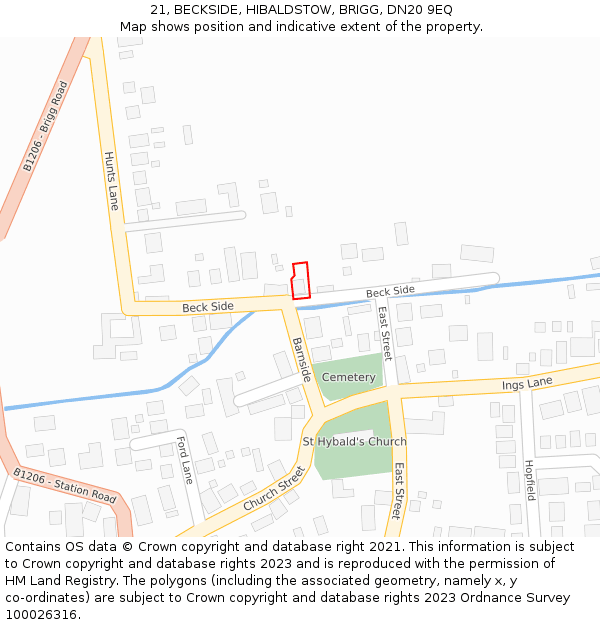 21, BECKSIDE, HIBALDSTOW, BRIGG, DN20 9EQ: Location map and indicative extent of plot