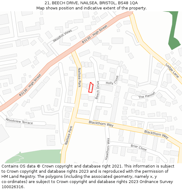 21, BEECH DRIVE, NAILSEA, BRISTOL, BS48 1QA: Location map and indicative extent of plot