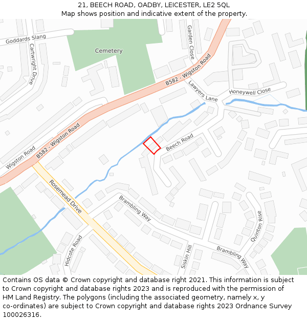 21, BEECH ROAD, OADBY, LEICESTER, LE2 5QL: Location map and indicative extent of plot