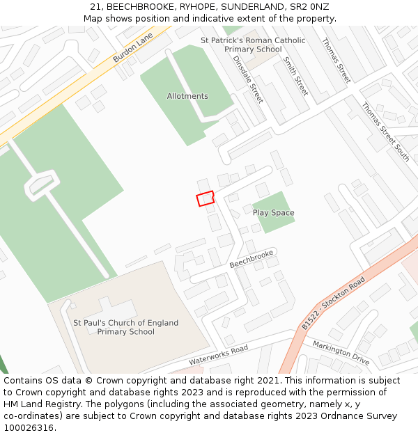 21, BEECHBROOKE, RYHOPE, SUNDERLAND, SR2 0NZ: Location map and indicative extent of plot