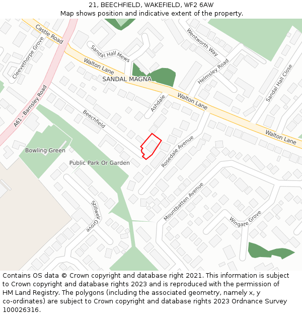 21, BEECHFIELD, WAKEFIELD, WF2 6AW: Location map and indicative extent of plot