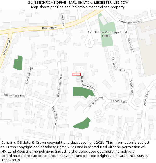 21, BEECHROME DRIVE, EARL SHILTON, LEICESTER, LE9 7DW: Location map and indicative extent of plot