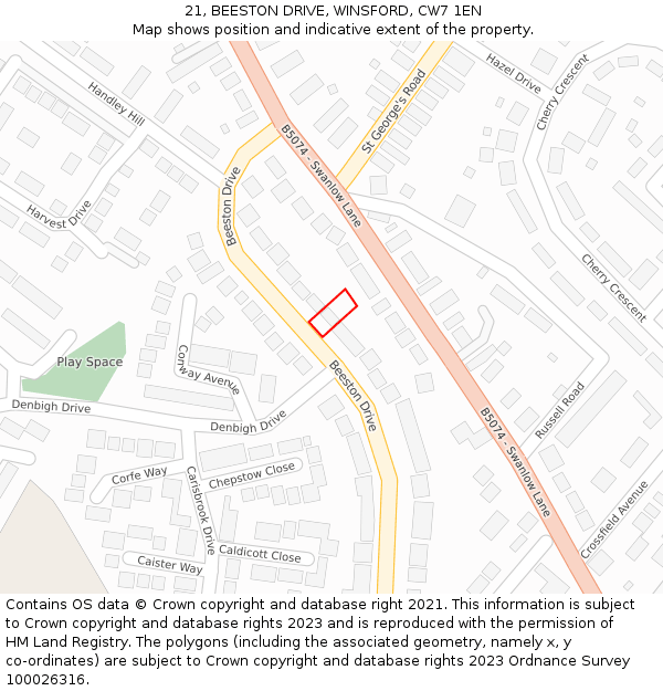 21, BEESTON DRIVE, WINSFORD, CW7 1EN: Location map and indicative extent of plot