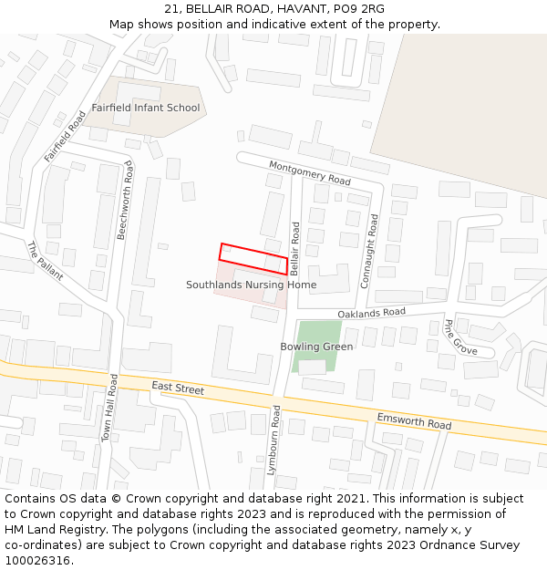 21, BELLAIR ROAD, HAVANT, PO9 2RG: Location map and indicative extent of plot