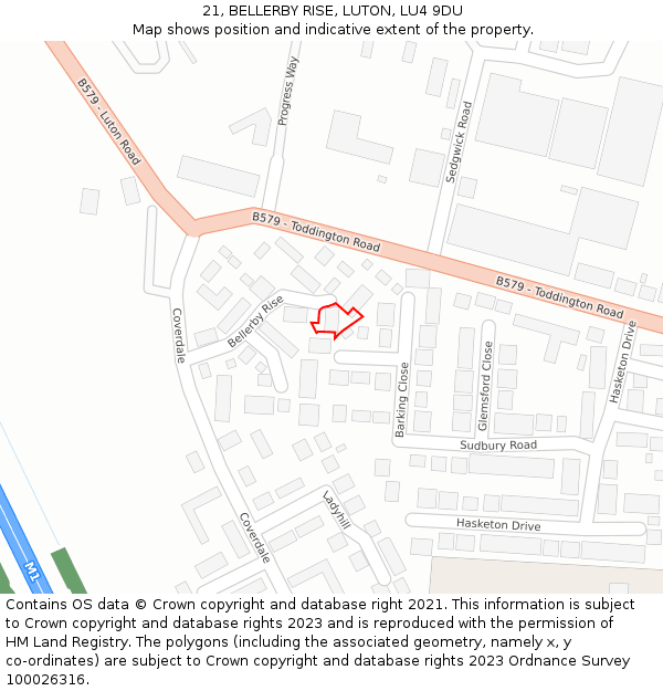 21, BELLERBY RISE, LUTON, LU4 9DU: Location map and indicative extent of plot