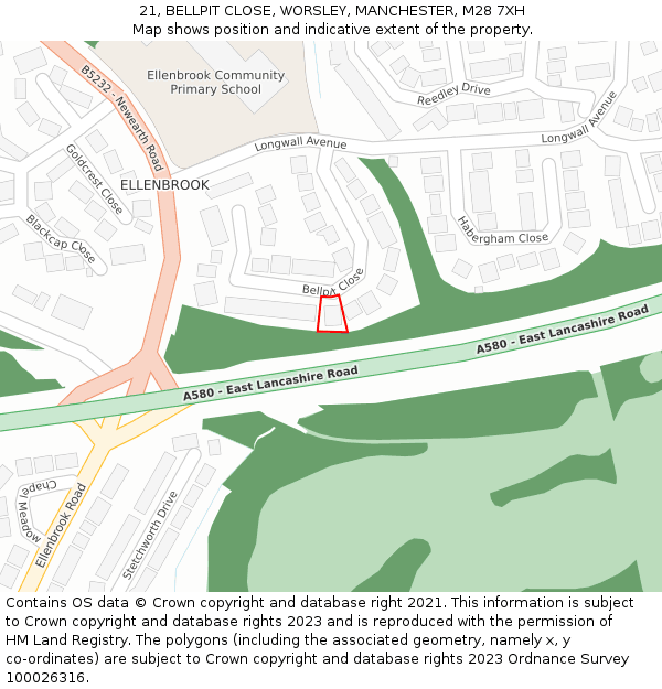 21, BELLPIT CLOSE, WORSLEY, MANCHESTER, M28 7XH: Location map and indicative extent of plot