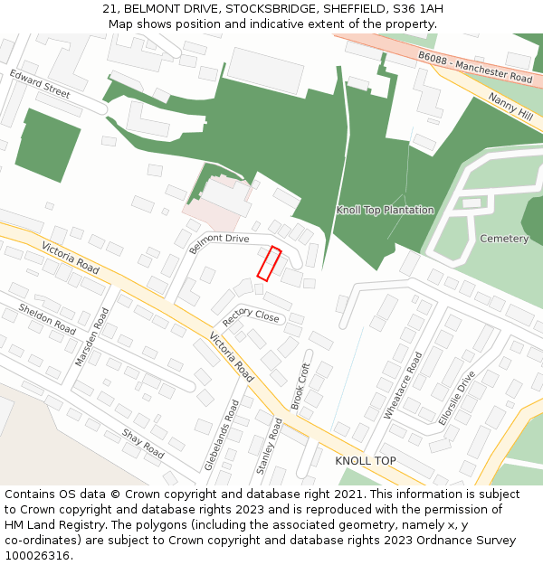 21, BELMONT DRIVE, STOCKSBRIDGE, SHEFFIELD, S36 1AH: Location map and indicative extent of plot