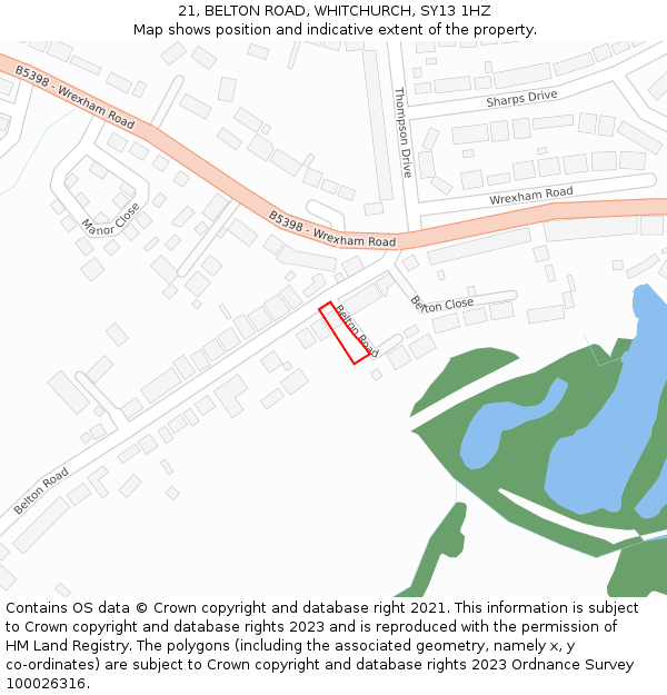21, BELTON ROAD, WHITCHURCH, SY13 1HZ: Location map and indicative extent of plot