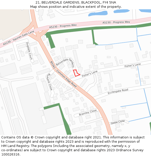 21, BELVERDALE GARDENS, BLACKPOOL, FY4 5NA: Location map and indicative extent of plot