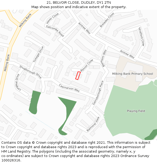 21, BELVOIR CLOSE, DUDLEY, DY1 2TN: Location map and indicative extent of plot