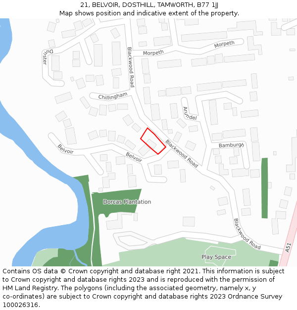 21, BELVOIR, DOSTHILL, TAMWORTH, B77 1JJ: Location map and indicative extent of plot