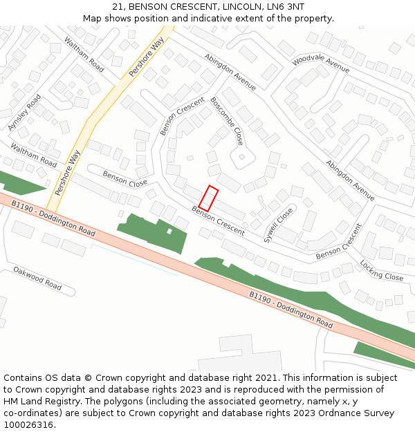 21, BENSON CRESCENT, LINCOLN, LN6 3NT: Location map and indicative extent of plot