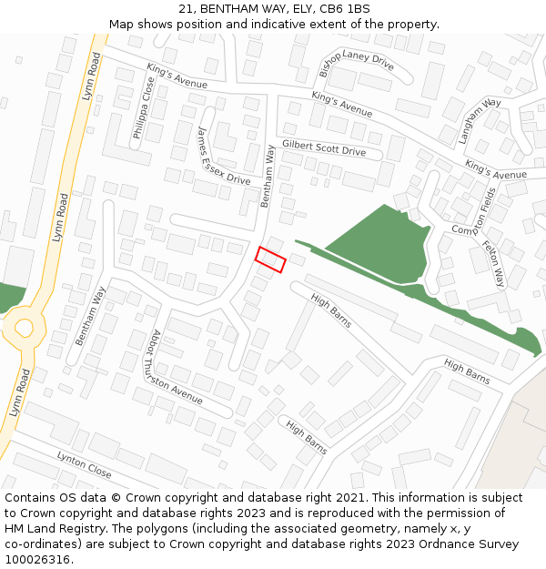 21, BENTHAM WAY, ELY, CB6 1BS: Location map and indicative extent of plot