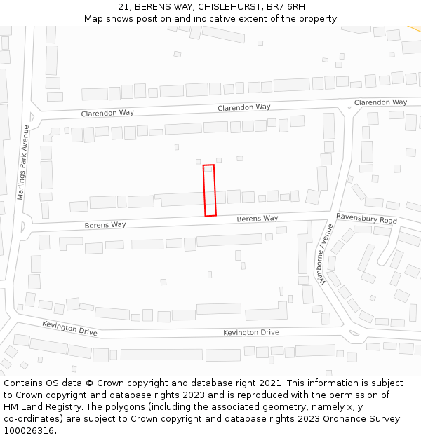 21, BERENS WAY, CHISLEHURST, BR7 6RH: Location map and indicative extent of plot