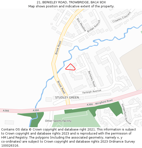 21, BERKELEY ROAD, TROWBRIDGE, BA14 9DX: Location map and indicative extent of plot