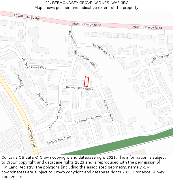 21, BERMONDSEY GROVE, WIDNES, WA8 3BG: Location map and indicative extent of plot