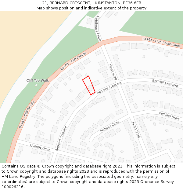 21, BERNARD CRESCENT, HUNSTANTON, PE36 6ER: Location map and indicative extent of plot