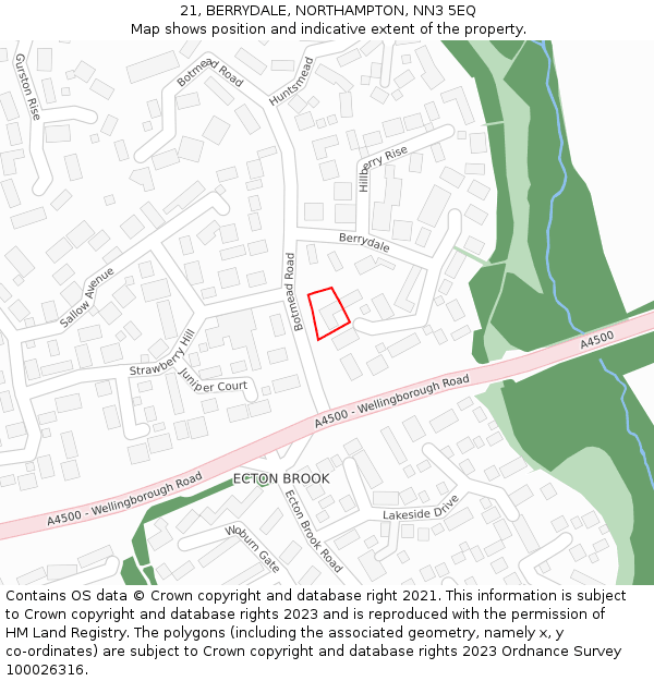 21, BERRYDALE, NORTHAMPTON, NN3 5EQ: Location map and indicative extent of plot