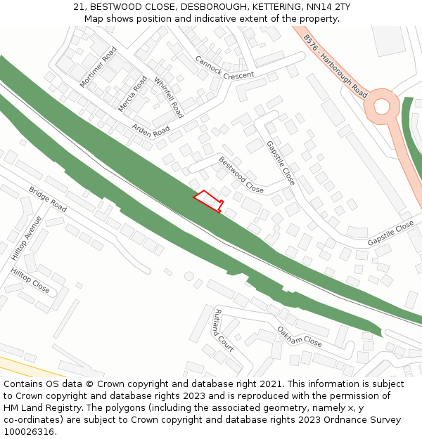 21, BESTWOOD CLOSE, DESBOROUGH, KETTERING, NN14 2TY: Location map and indicative extent of plot