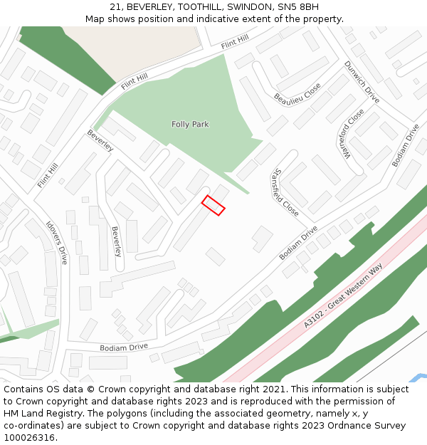 21, BEVERLEY, TOOTHILL, SWINDON, SN5 8BH: Location map and indicative extent of plot