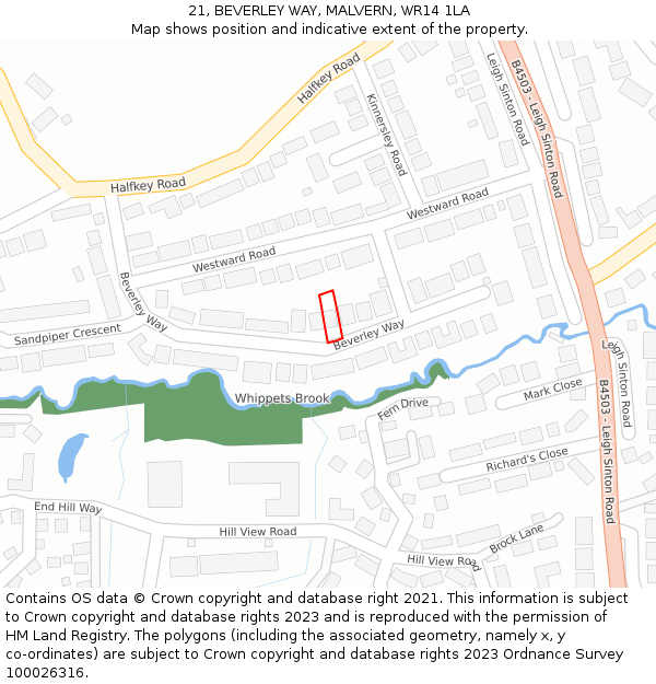 21, BEVERLEY WAY, MALVERN, WR14 1LA: Location map and indicative extent of plot