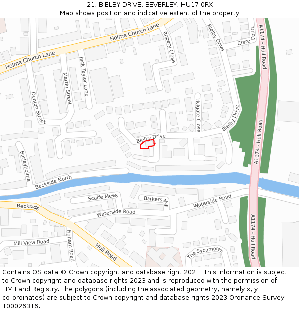 21, BIELBY DRIVE, BEVERLEY, HU17 0RX: Location map and indicative extent of plot