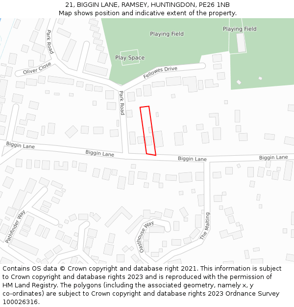 21, BIGGIN LANE, RAMSEY, HUNTINGDON, PE26 1NB: Location map and indicative extent of plot