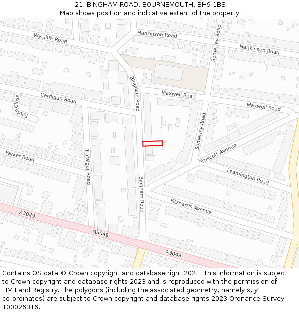 21, BINGHAM ROAD, BOURNEMOUTH, BH9 1BS: Location map and indicative extent of plot