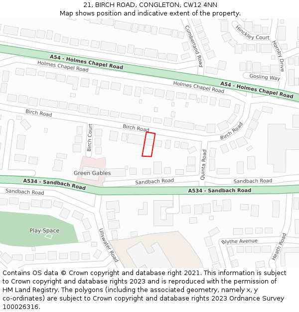 21, BIRCH ROAD, CONGLETON, CW12 4NN: Location map and indicative extent of plot