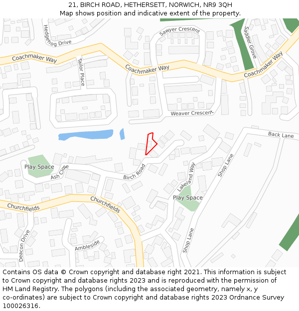 21, BIRCH ROAD, HETHERSETT, NORWICH, NR9 3QH: Location map and indicative extent of plot