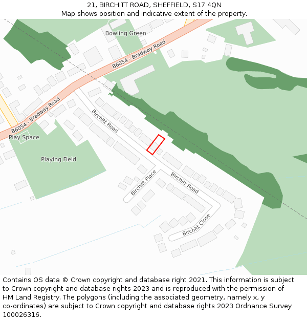 21, BIRCHITT ROAD, SHEFFIELD, S17 4QN: Location map and indicative extent of plot