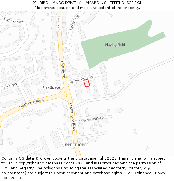 21, BIRCHLANDS DRIVE, KILLAMARSH, SHEFFIELD, S21 1GL: Location map and indicative extent of plot