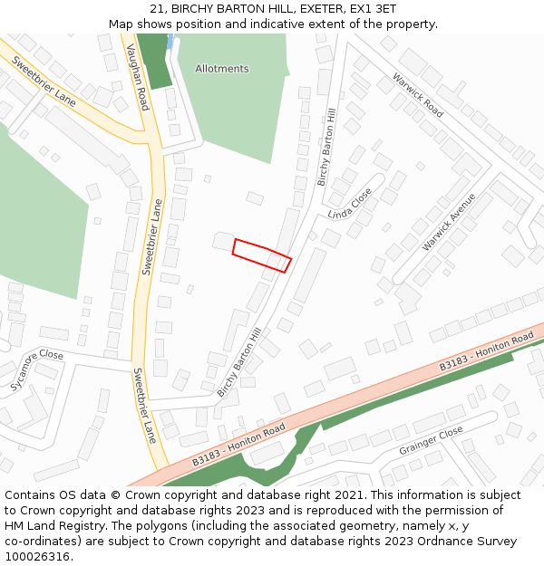 21, BIRCHY BARTON HILL, EXETER, EX1 3ET: Location map and indicative extent of plot