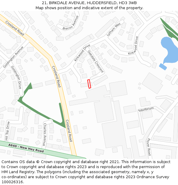 21, BIRKDALE AVENUE, HUDDERSFIELD, HD3 3WB: Location map and indicative extent of plot