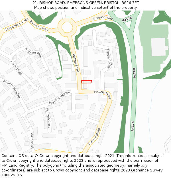 21, BISHOP ROAD, EMERSONS GREEN, BRISTOL, BS16 7ET: Location map and indicative extent of plot