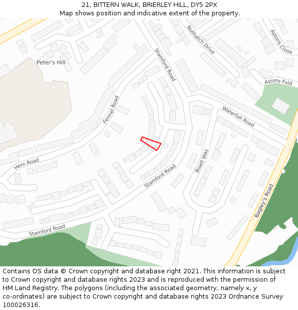 21, BITTERN WALK, BRIERLEY HILL, DY5 2PX: Location map and indicative extent of plot