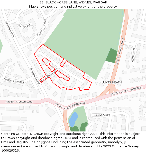 21, BLACK HORSE LANE, WIDNES, WA8 5AF: Location map and indicative extent of plot