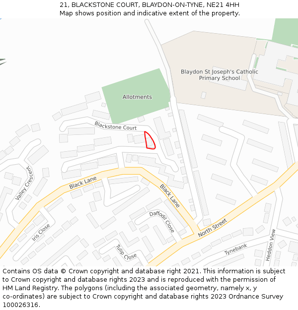 21, BLACKSTONE COURT, BLAYDON-ON-TYNE, NE21 4HH: Location map and indicative extent of plot