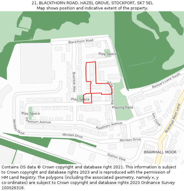 21, BLACKTHORN ROAD, HAZEL GROVE, STOCKPORT, SK7 5EL: Location map and indicative extent of plot