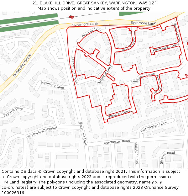 21, BLAKEHILL DRIVE, GREAT SANKEY, WARRINGTON, WA5 1ZF: Location map and indicative extent of plot