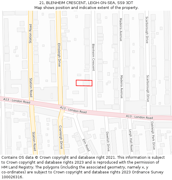 21, BLENHEIM CRESCENT, LEIGH-ON-SEA, SS9 3DT: Location map and indicative extent of plot