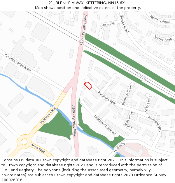 21, BLENHEIM WAY, KETTERING, NN15 6XH: Location map and indicative extent of plot