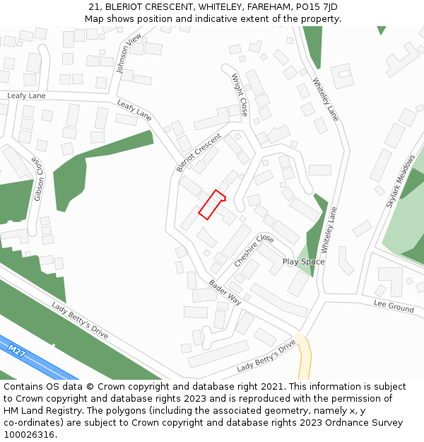 21, BLERIOT CRESCENT, WHITELEY, FAREHAM, PO15 7JD: Location map and indicative extent of plot