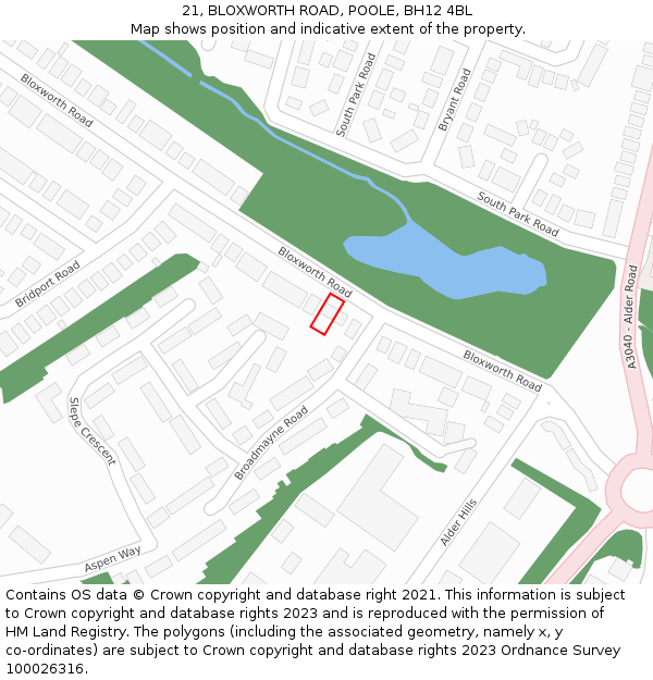 21, BLOXWORTH ROAD, POOLE, BH12 4BL: Location map and indicative extent of plot