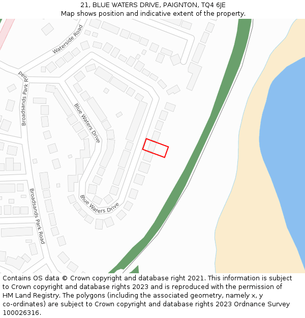 21, BLUE WATERS DRIVE, PAIGNTON, TQ4 6JE: Location map and indicative extent of plot