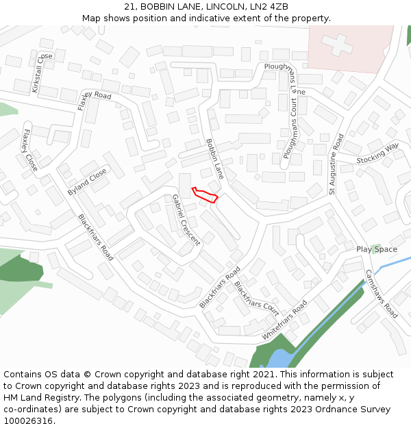 21, BOBBIN LANE, LINCOLN, LN2 4ZB: Location map and indicative extent of plot