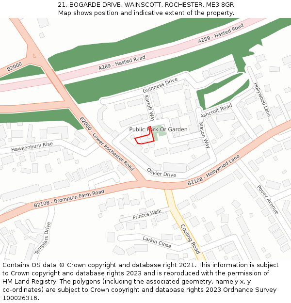 21, BOGARDE DRIVE, WAINSCOTT, ROCHESTER, ME3 8GR: Location map and indicative extent of plot