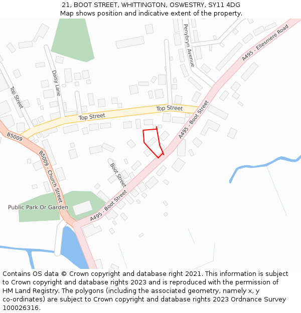 21, BOOT STREET, WHITTINGTON, OSWESTRY, SY11 4DG: Location map and indicative extent of plot