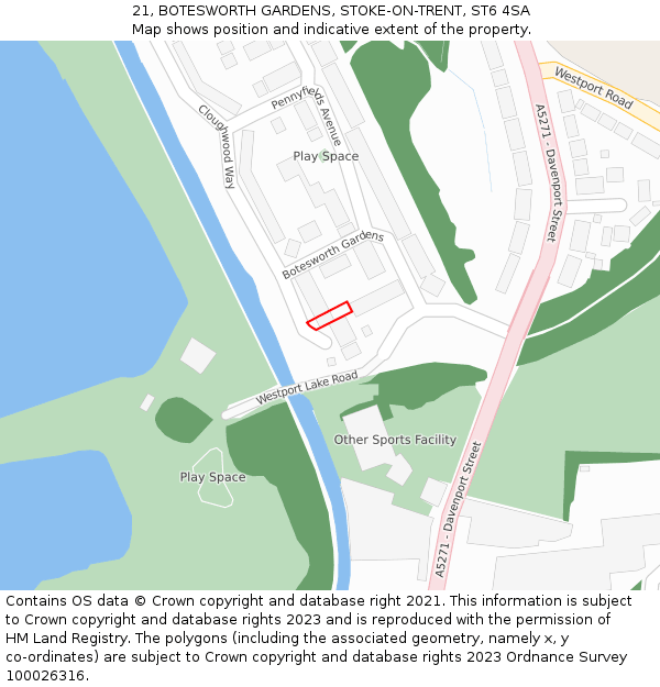 21, BOTESWORTH GARDENS, STOKE-ON-TRENT, ST6 4SA: Location map and indicative extent of plot